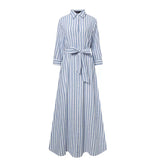 Robe à Rayures Verticales avec Ceinture : L'Élégance Décontractée en Coton et Lin