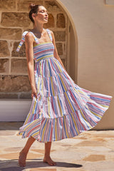 Robe camisole à corsage smocké et bretelles à nœuds
