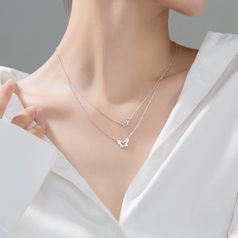 Collier papillon double couche en argent 925
