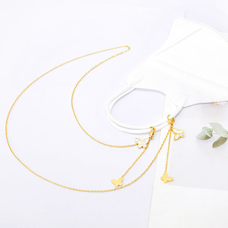 Collier Papillon en Acier Inoxydable & Chaîne à  Lunettes