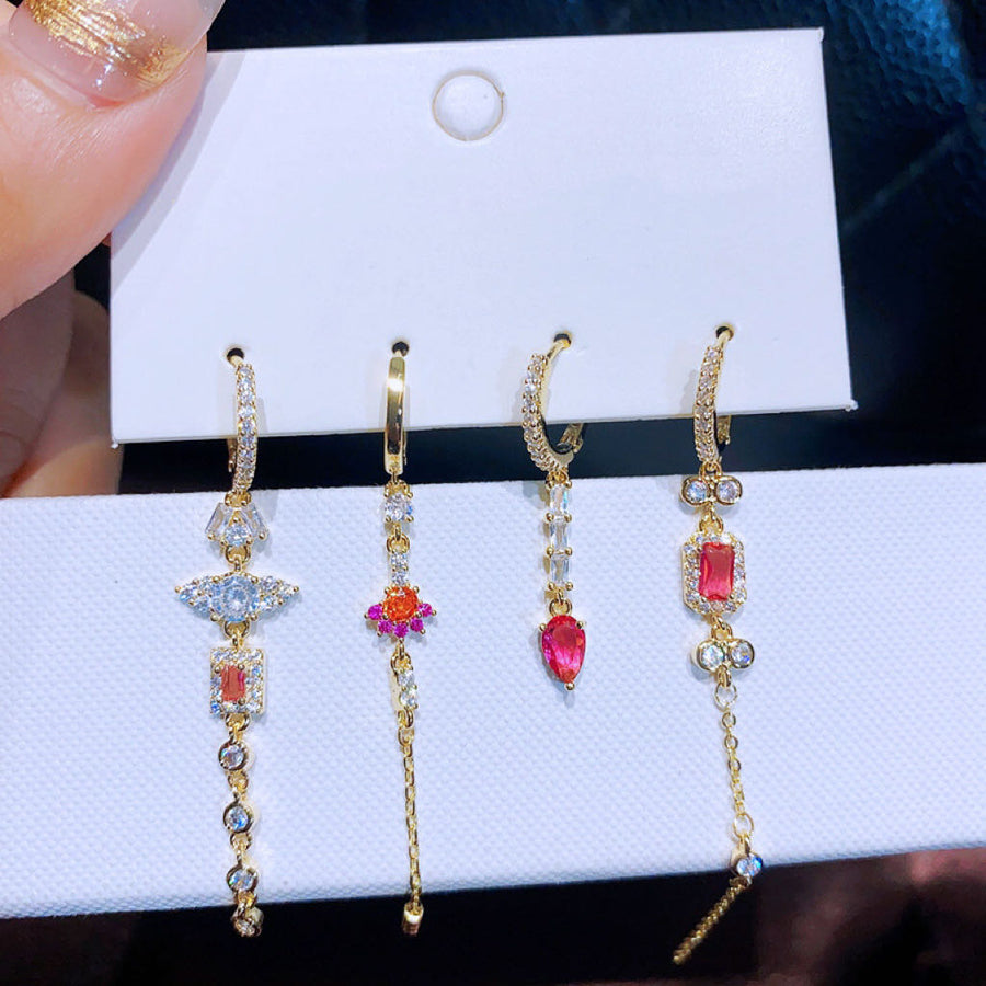 Ensemble de 4 paires de boucles d'oreilles pendantes en zircons roses