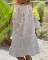Robe en coton à manches longues avec découpe au volants