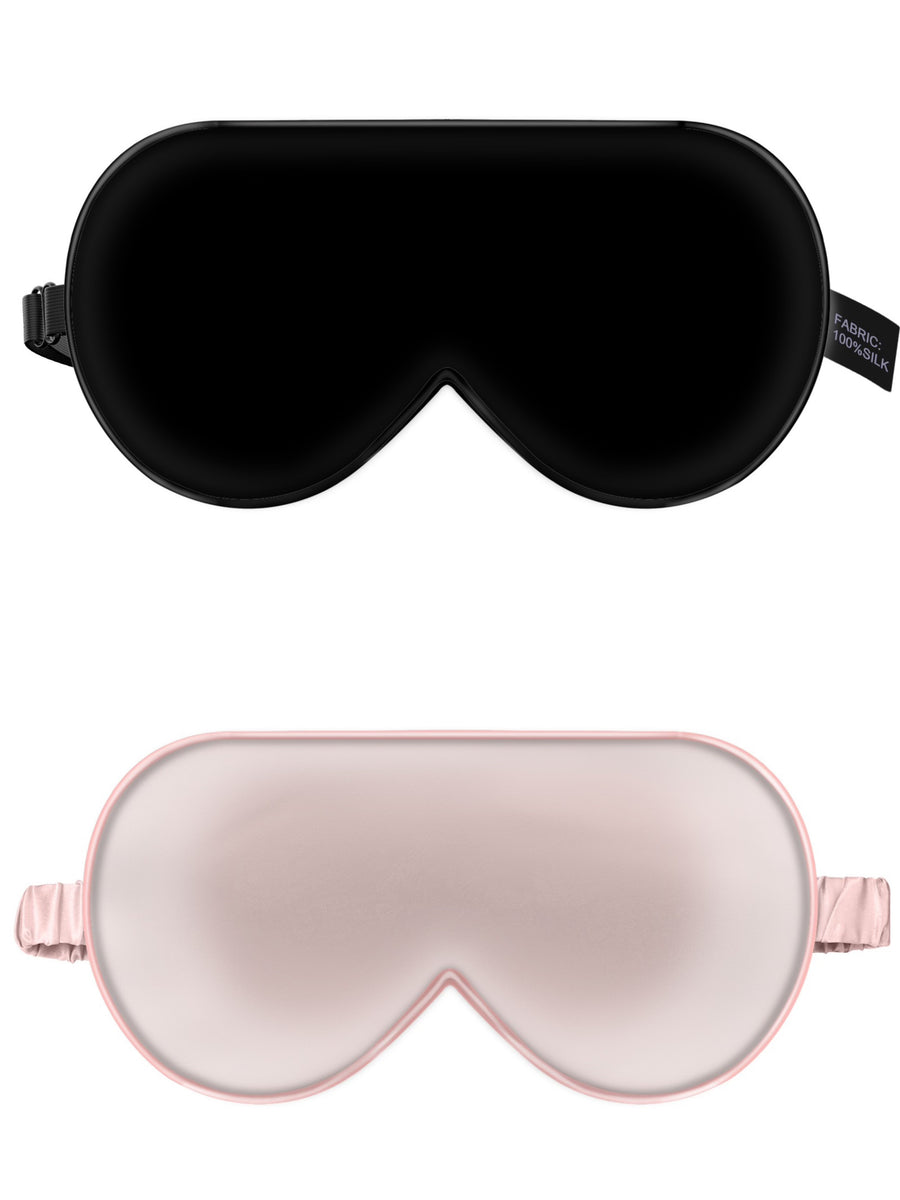 Ensemble de 2 patchs pour les yeux en soie 100 %,  ( Noir & rose )
