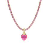 Collier de tennis à pendentif cœur en acier inoxydable,  rose clair, rose vif et jaune :
