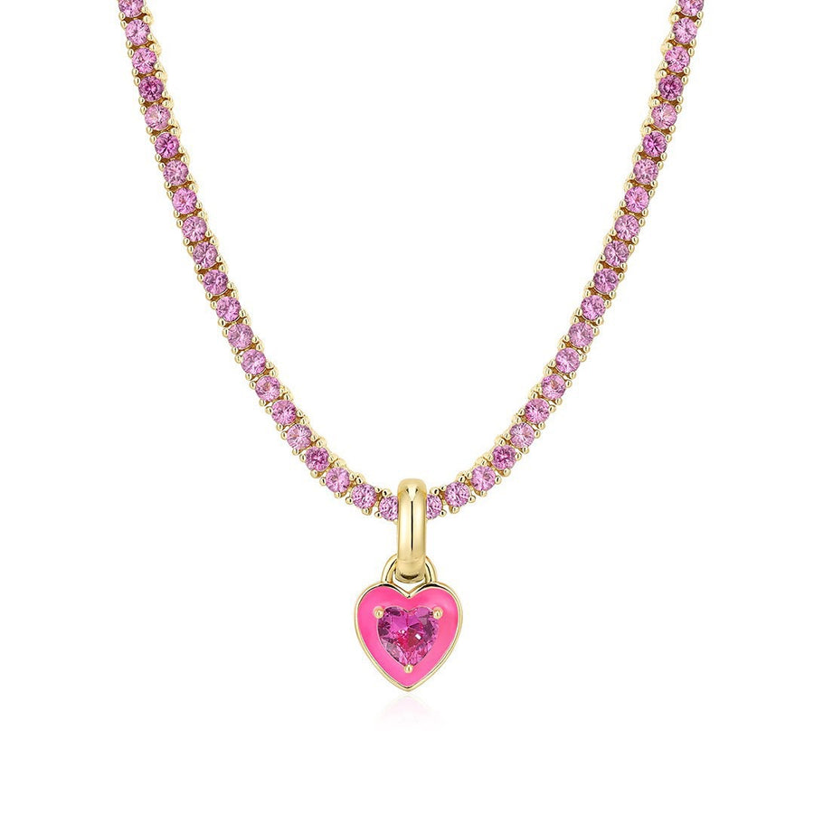 Collier de tennis à pendentif cœur en acier inoxydable,  rose clair, rose vif et jaune :