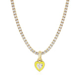 Collier de tennis à pendentif cœur en acier inoxydable,  rose clair, rose vif et jaune :