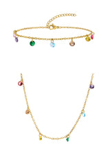 Ensemble collier et bracelet de cheville en acier inoxydable avec zircons arc-en-ciel
