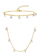 Ensemble collier et bracelet de cheville en acier inoxydable avec zircons clairs