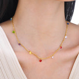 Ensemble collier et bracelet de cheville en acier inoxydable avec zircons arc-en-ciel