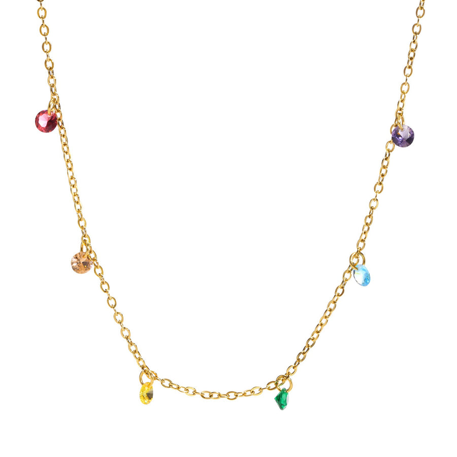 Ensemble collier et bracelet de cheville en acier inoxydable avec zircons arc-en-ciel