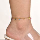 Ensemble collier et bracelet de cheville en acier inoxydable avec zircons arc-en-ciel