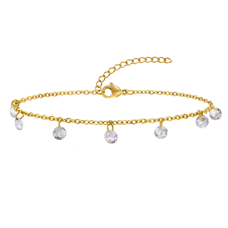 Ensemble collier et bracelet de cheville en acier inoxydable avec zircons clairs