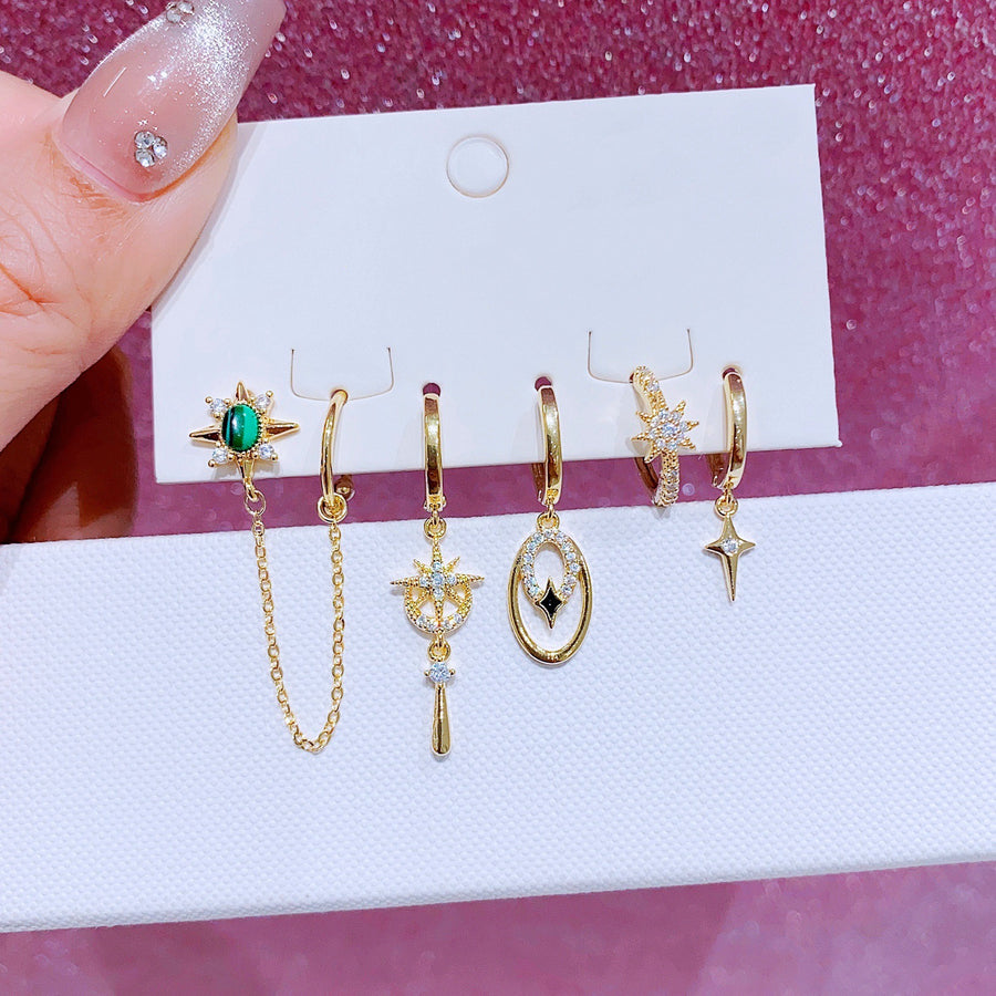 Ensemble de 5 paires de boucles d'oreilles Stars & Malachite