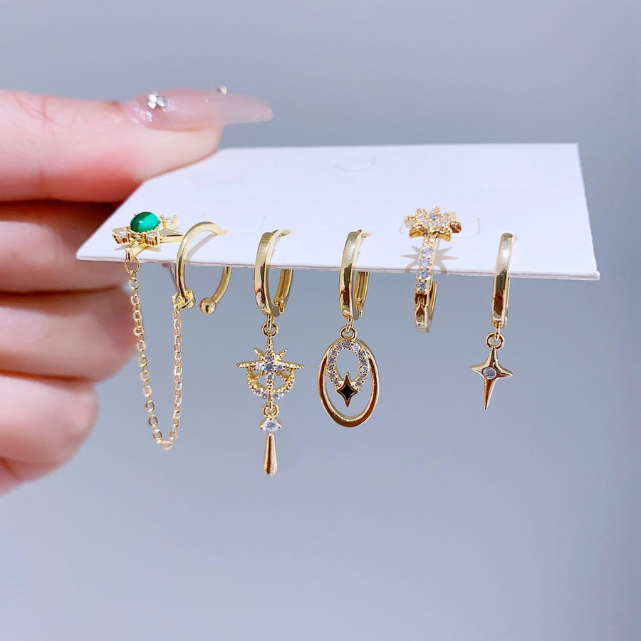 Ensemble de 5 paires de boucles d'oreilles Stars & Malachite