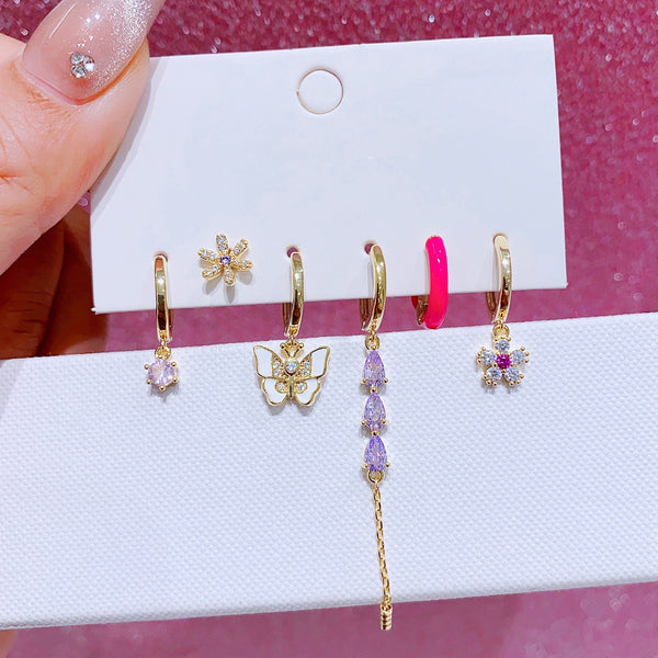Ensemble de 6 paires de boucles d'oreilles Butterfly & Flower