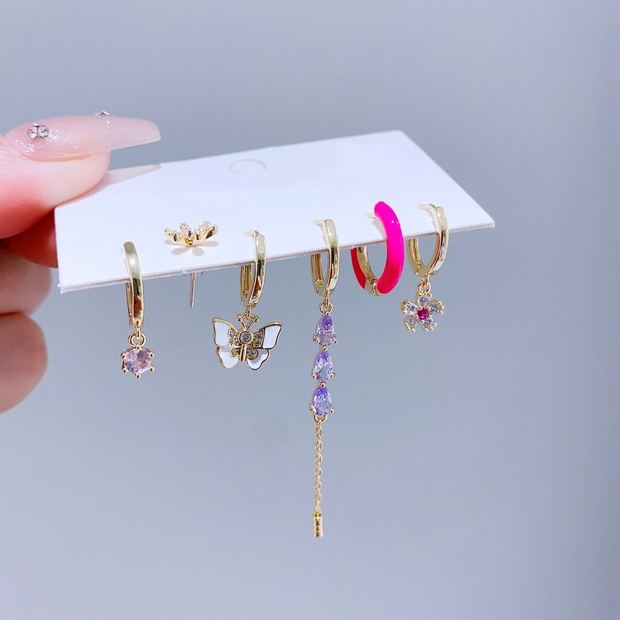 Ensemble de 6 paires de boucles d'oreilles Butterfly & Flower