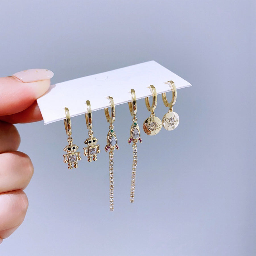 Ensemble de 6 paires de boucles d'oreilles Robot & Espace