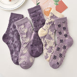 Chaussettes à Fleurs Brodées Mauve Vintage ( 5 paires )