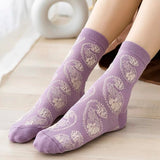 Chaussettes à Fleurs Brodées Mauve Vintage ( 5 paires )