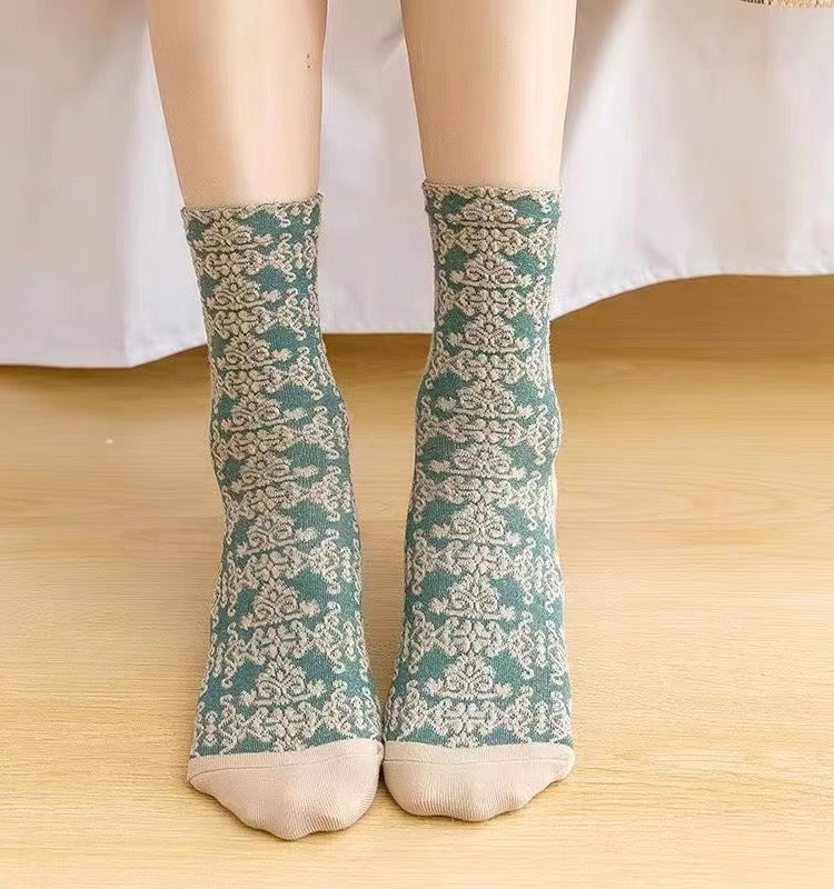 Chaussettes Brodées caprice de fleur Vintage ( 5 paires )