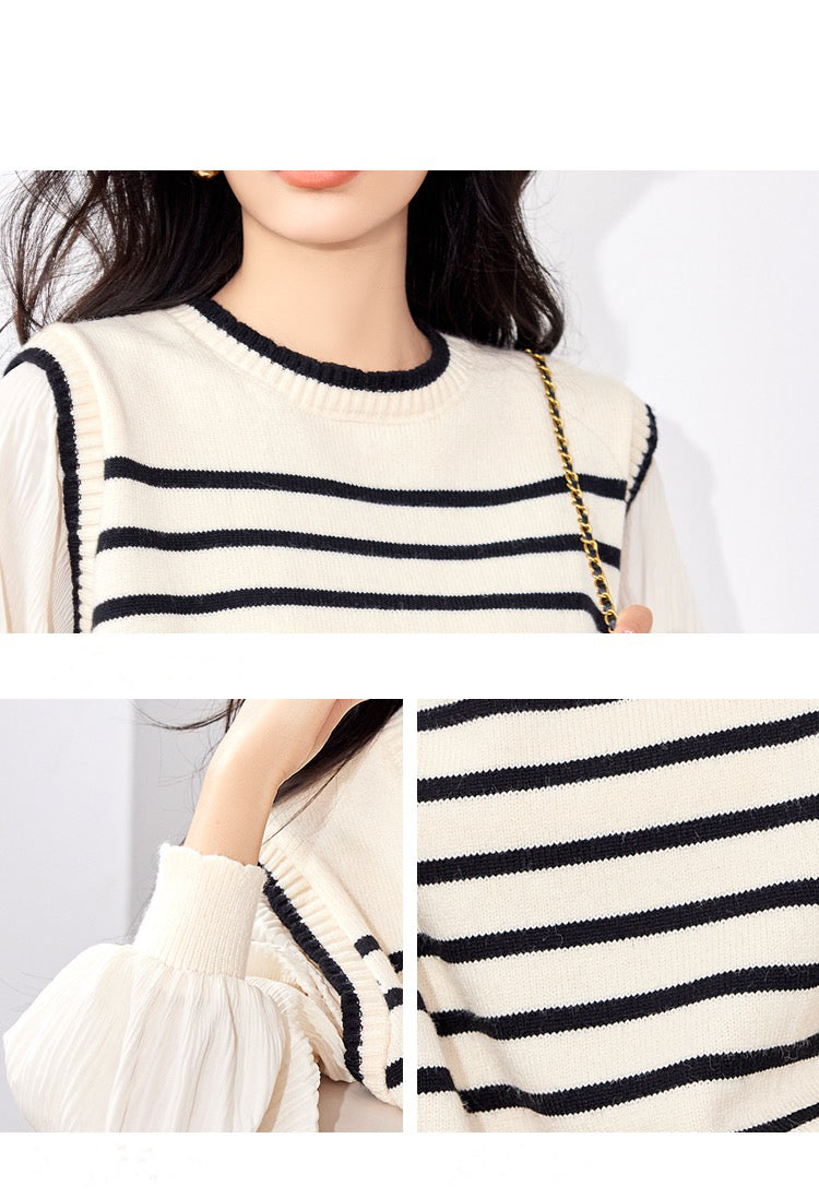 Sweater a rayures manches en chiffon