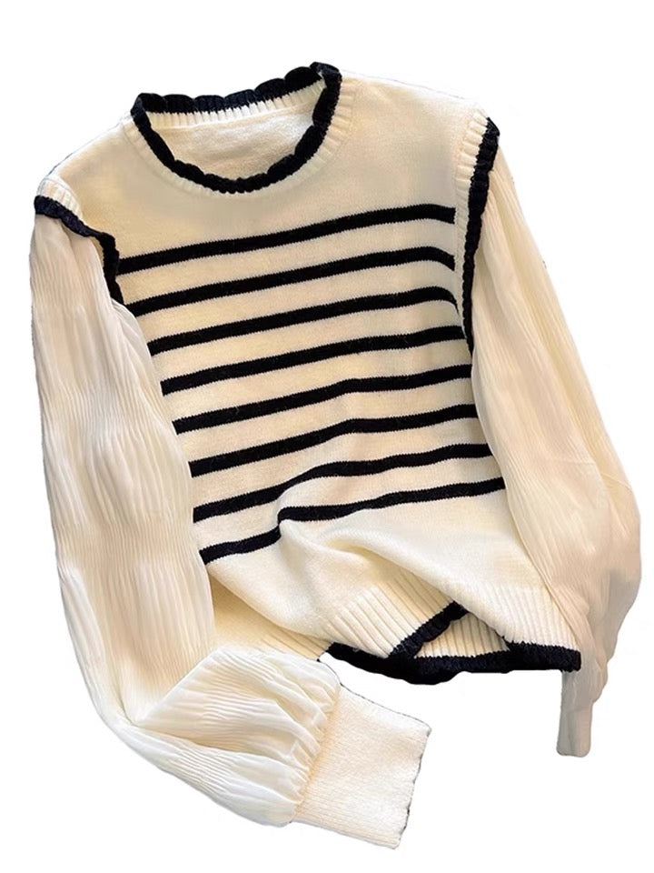 Sweater a rayures manches en chiffon
