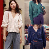 Cardigan en Crochet avec Pompons