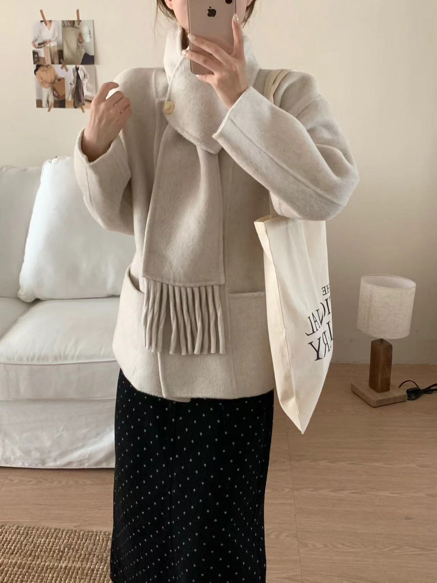Manteau léger en Laine D'alpaga avec Écharpe en Laine Double