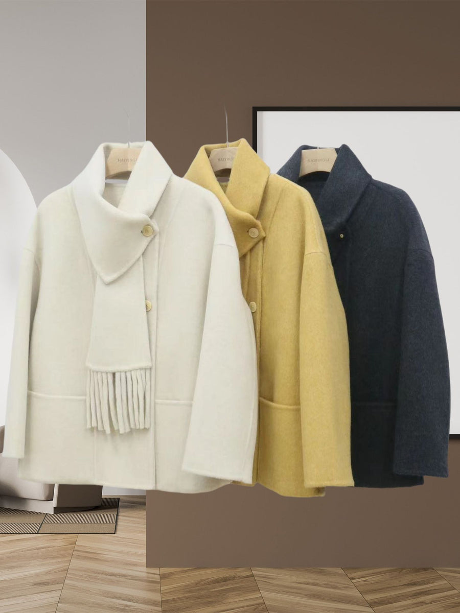 Manteau léger en Laine D'alpaga avec Écharpe en Laine Double