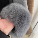 Manteau Long Double Face en Laine avec Poignets en Vrai  fourrure de renard