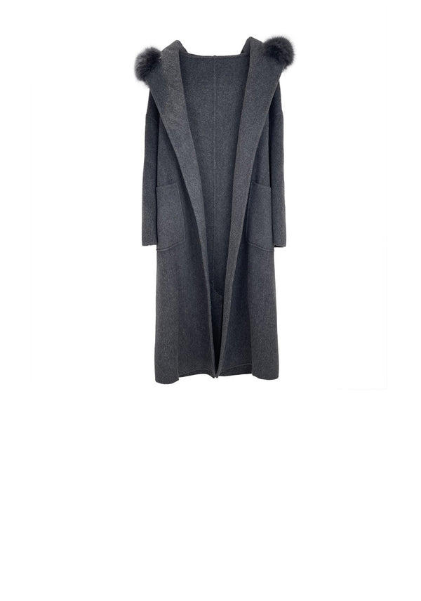 Manteau élégant en laine avec col en fourrure volumineux