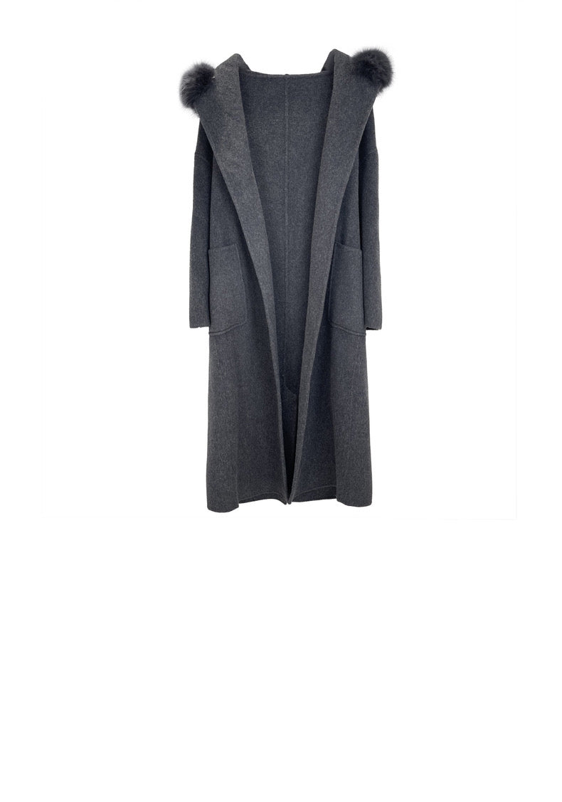 Manteau élégant en laine avec col en fourrure volumineux
