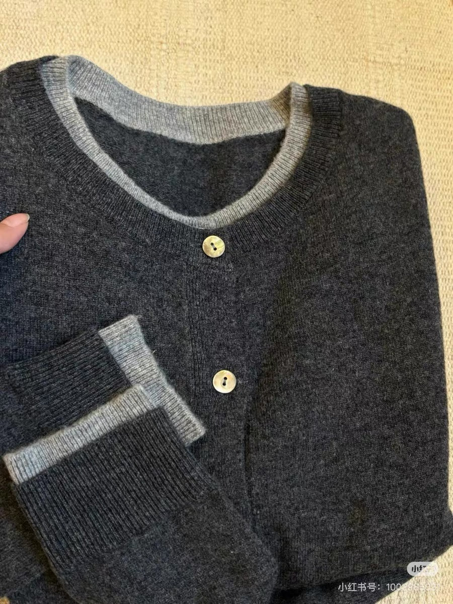 Cardigan Bicolore en Laine 100% Naturelle