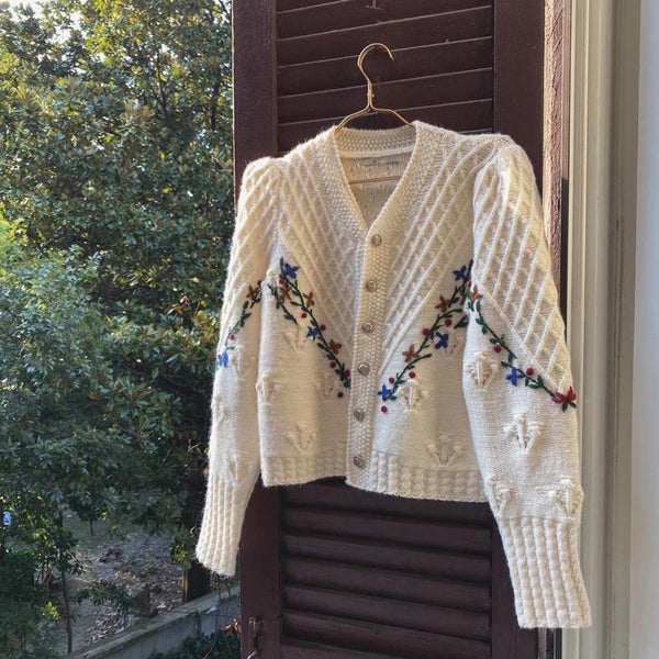 Cardigan Vintage avec Broderie - Taille Unique