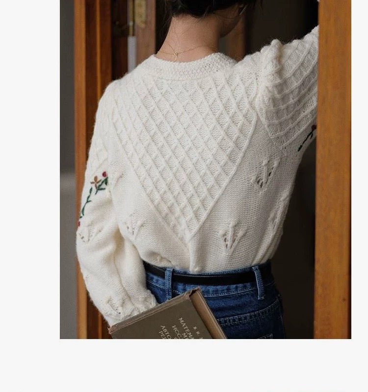 Cardigan Vintage avec Broderie - Taille Unique