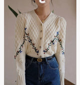 Cardigan Vintage avec Broderie - Taille Unique