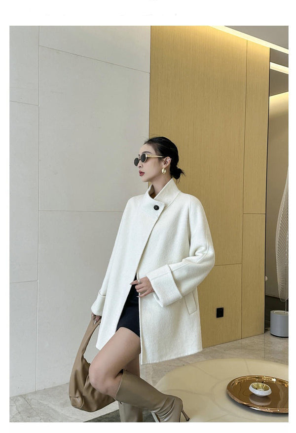 Manteau Court Ceinturé à Un Bouton en Laine Double Face