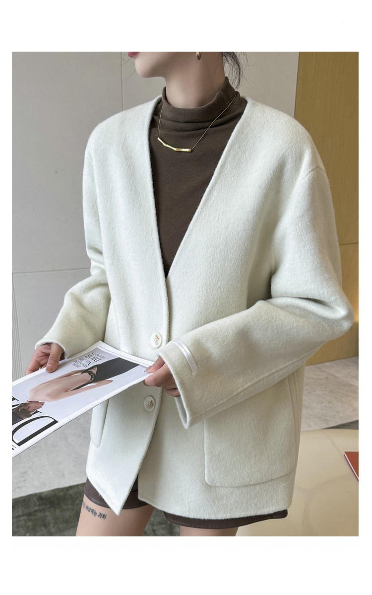 Ensemble 2 pièces : Gilet à Capuche en Laine Double Face & Manteau Col V