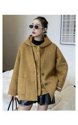 Ensemble 2 pièces : Gilet à Capuche en Laine Double Face & Manteau Col V