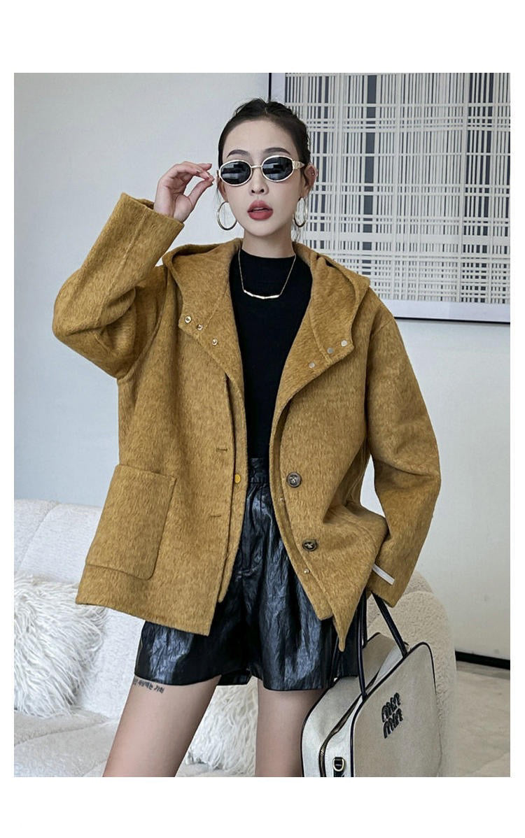 Ensemble 2 pièces : Gilet à Capuche en Laine Double Face & Manteau Col V