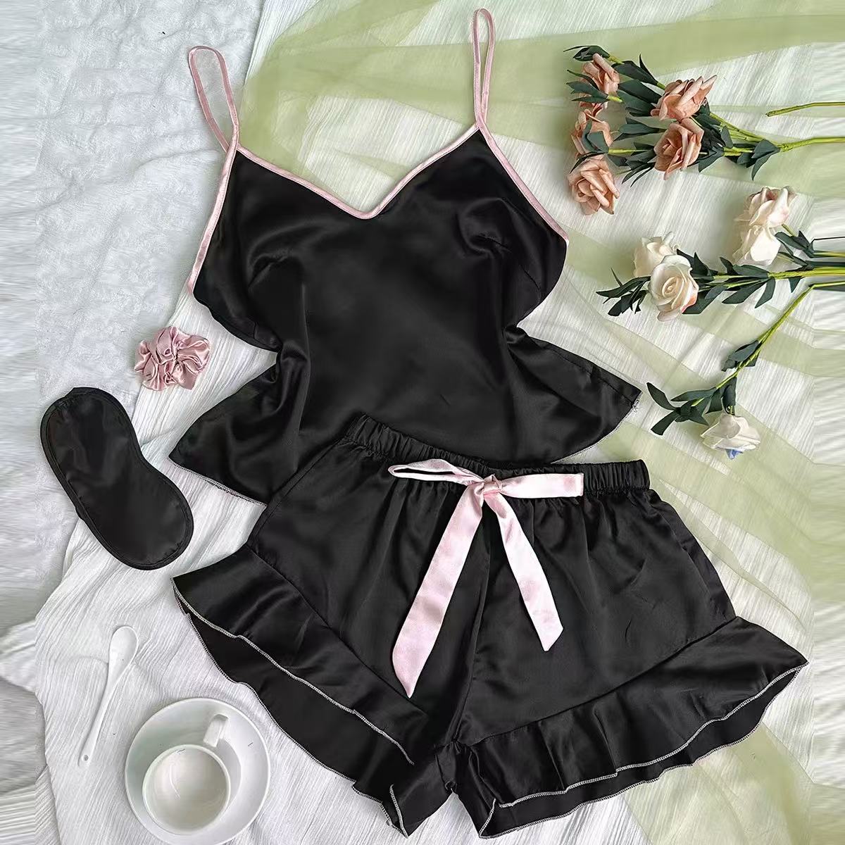 Pyjama 2 pièces satiné rose et noir – photo 3