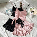 ✨ Ensemble Pyjama 2 pièces Satiné – Rose/Noir ✨