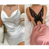 💖 Ensemble nuisette 2 pièces en satin avec dos papillon en dentelle 💖
