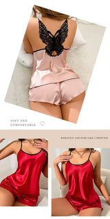 🦋 Ensemble pyjama 2 pièces en satin – Dos papillon & short 🦋
