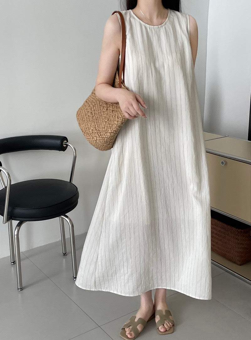 Robe Longue à Rayures sans Manches en Lin