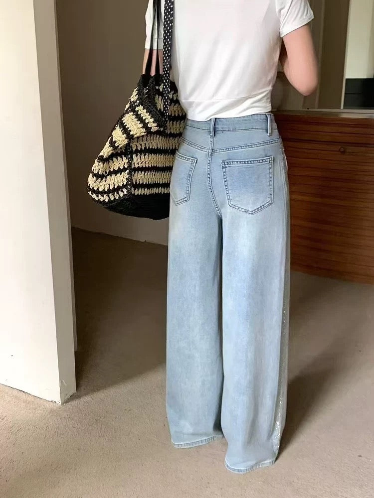 👖 Jean Large Taille Haute – Bleu Délavé