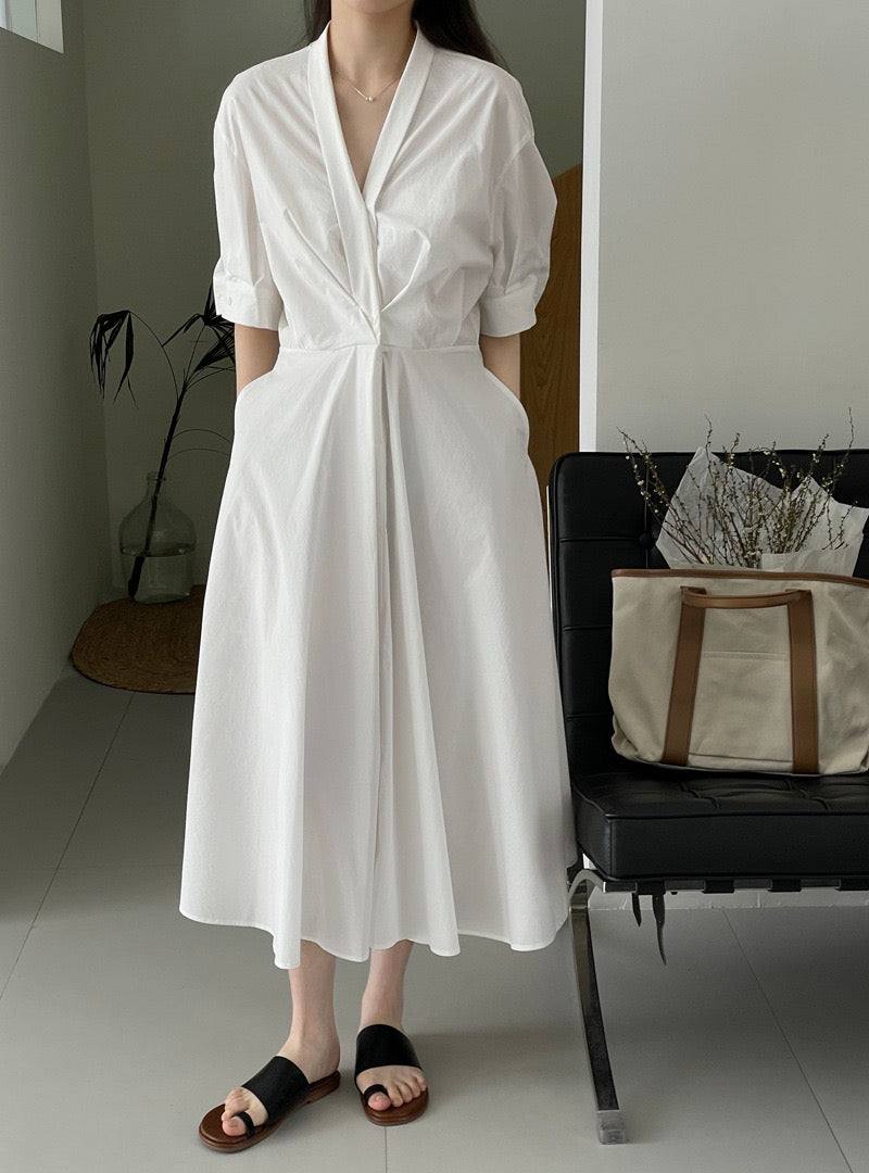 Robe Longue Col en V Plissé