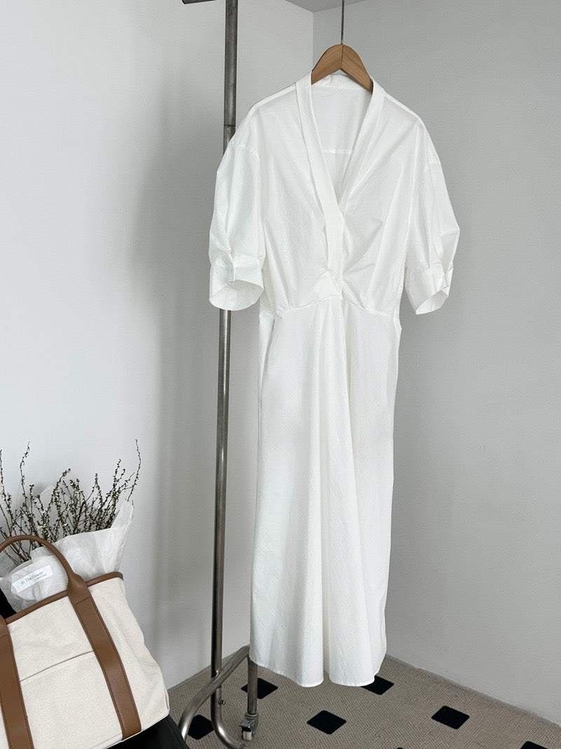 Robe Longue Col en V Plissé