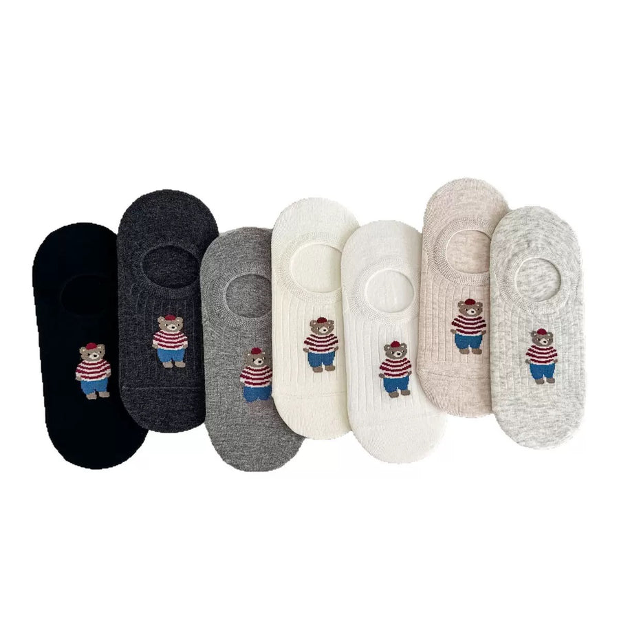 Lot de 7 paires de chaussettes invisibles motif ourson