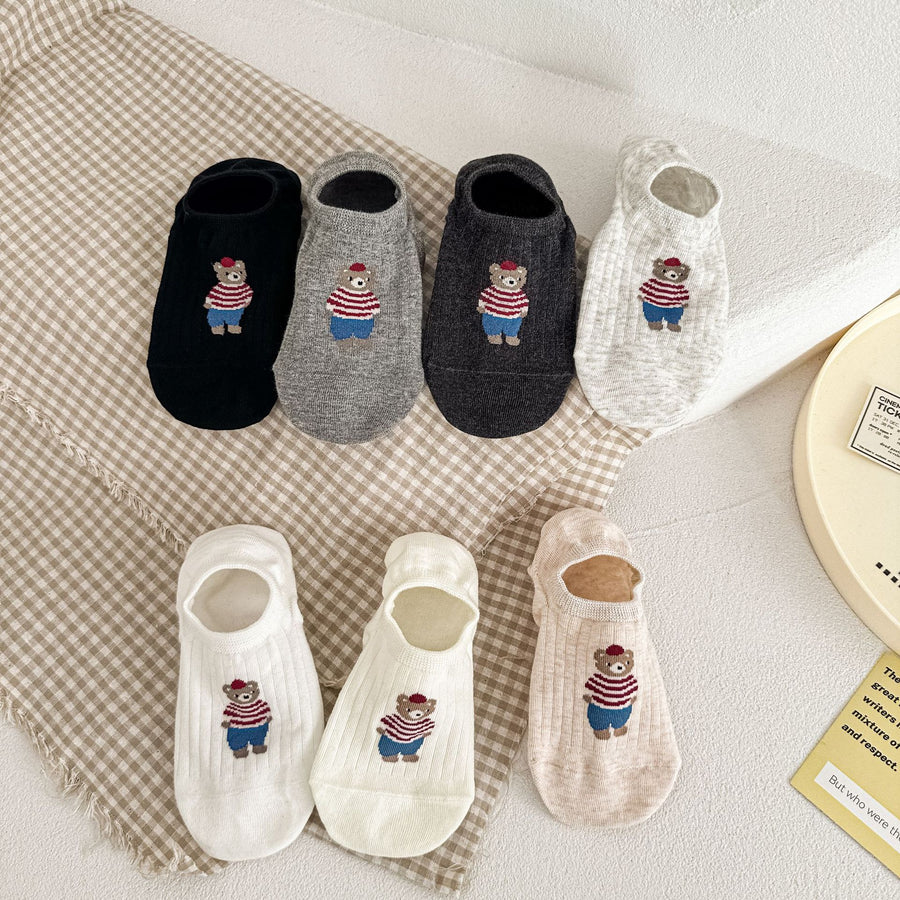 Lot de 7 paires de chaussettes invisibles motif ourson